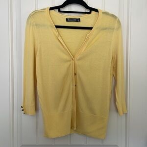 New York & Company Yellow Cardigan, Size S, Button-Up Light Sweater 3/4 Sleeve